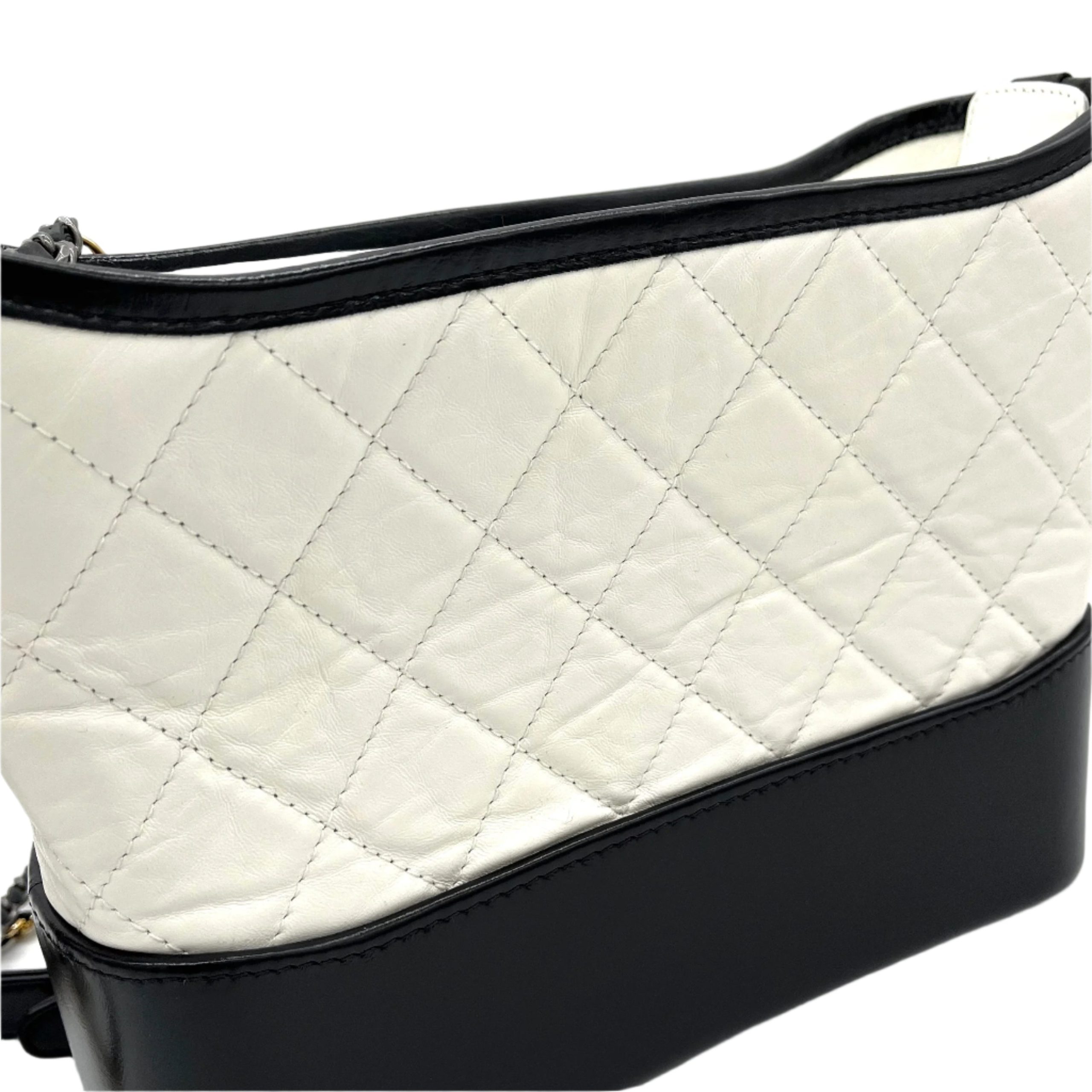 CHANEL Aged Calfskin Quilted Medium Gabrielle Hobo White