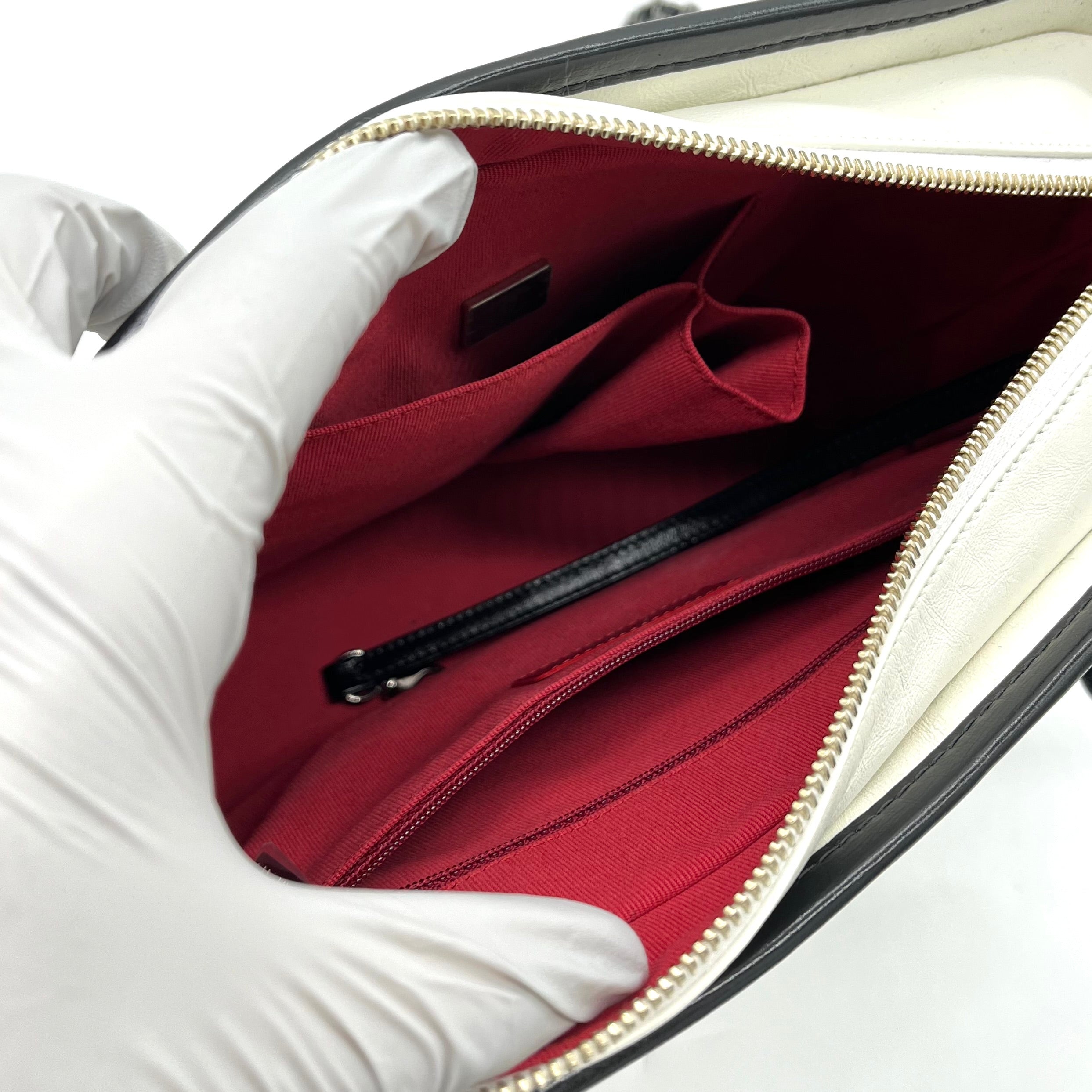 CHANEL Aged Calfskin Quilted Medium Gabrielle Hobo White