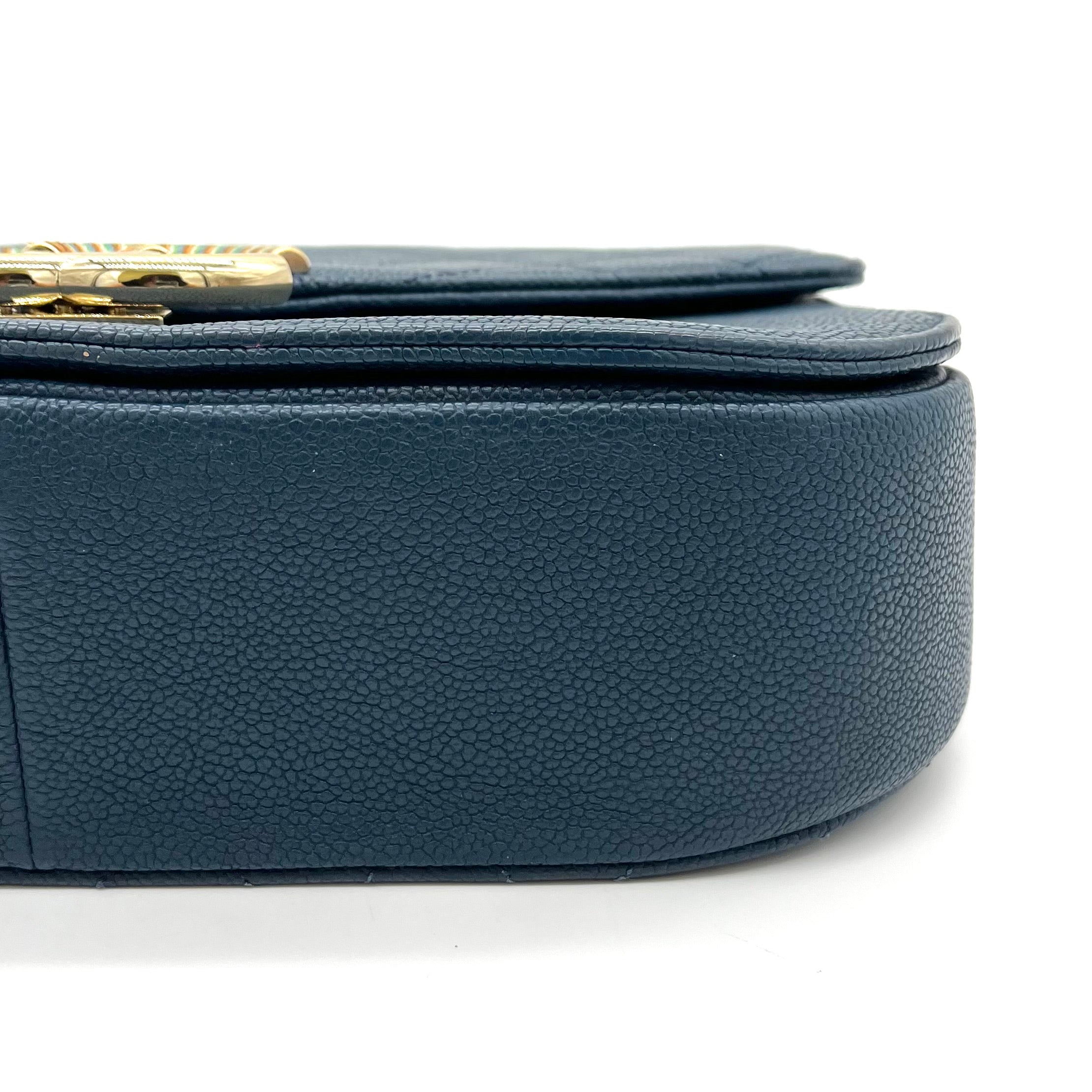 CHANEL Grained Calfskin Quilted Medium Cuba Top Handle Flap Blue 2017