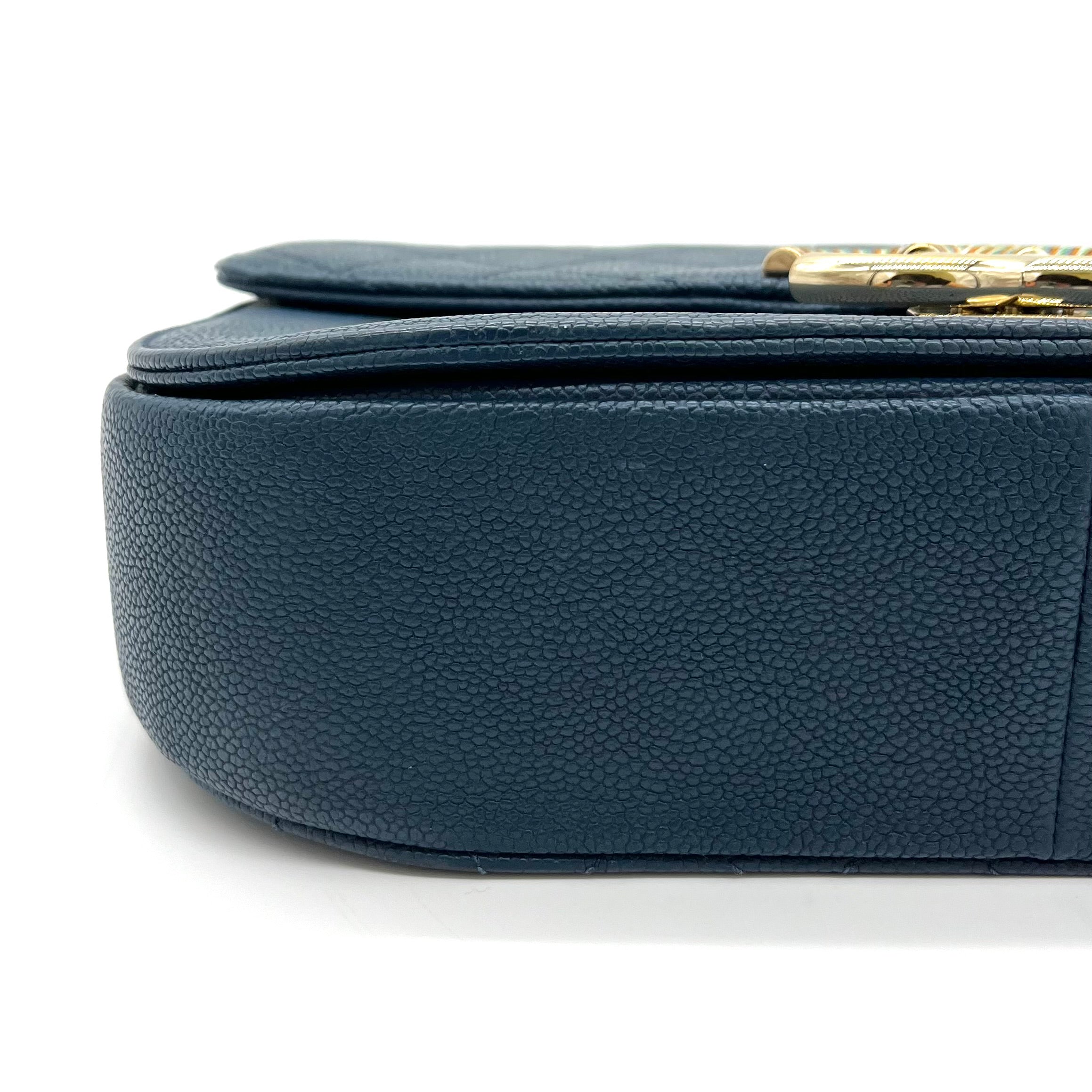 CHANEL Grained Calfskin Quilted Medium Cuba Top Handle Flap Blue 2017