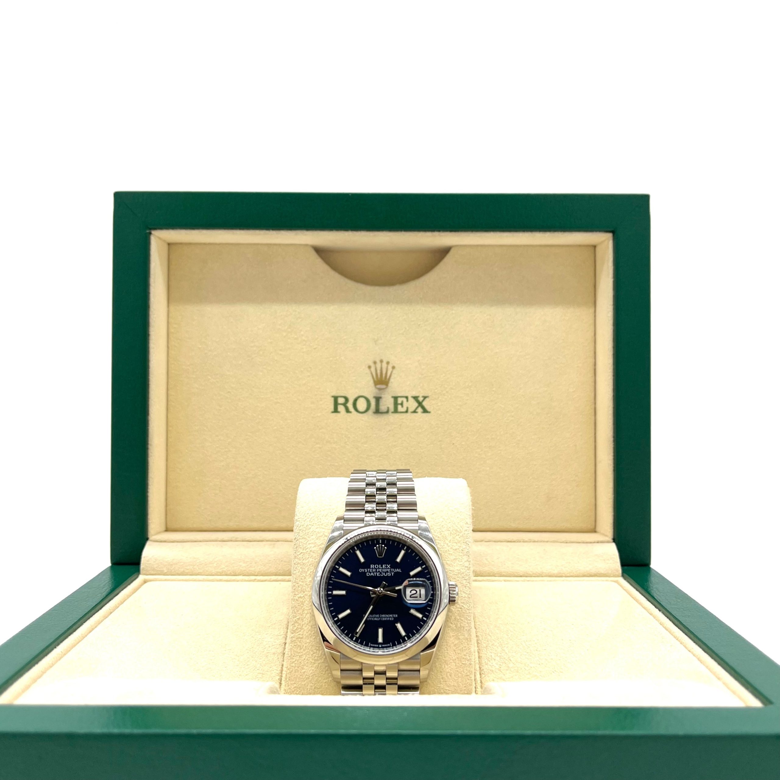 ROLEX Datejust 36mm 126200 Blue Index Smooth Stainless Steel Jubilee Mens Watch