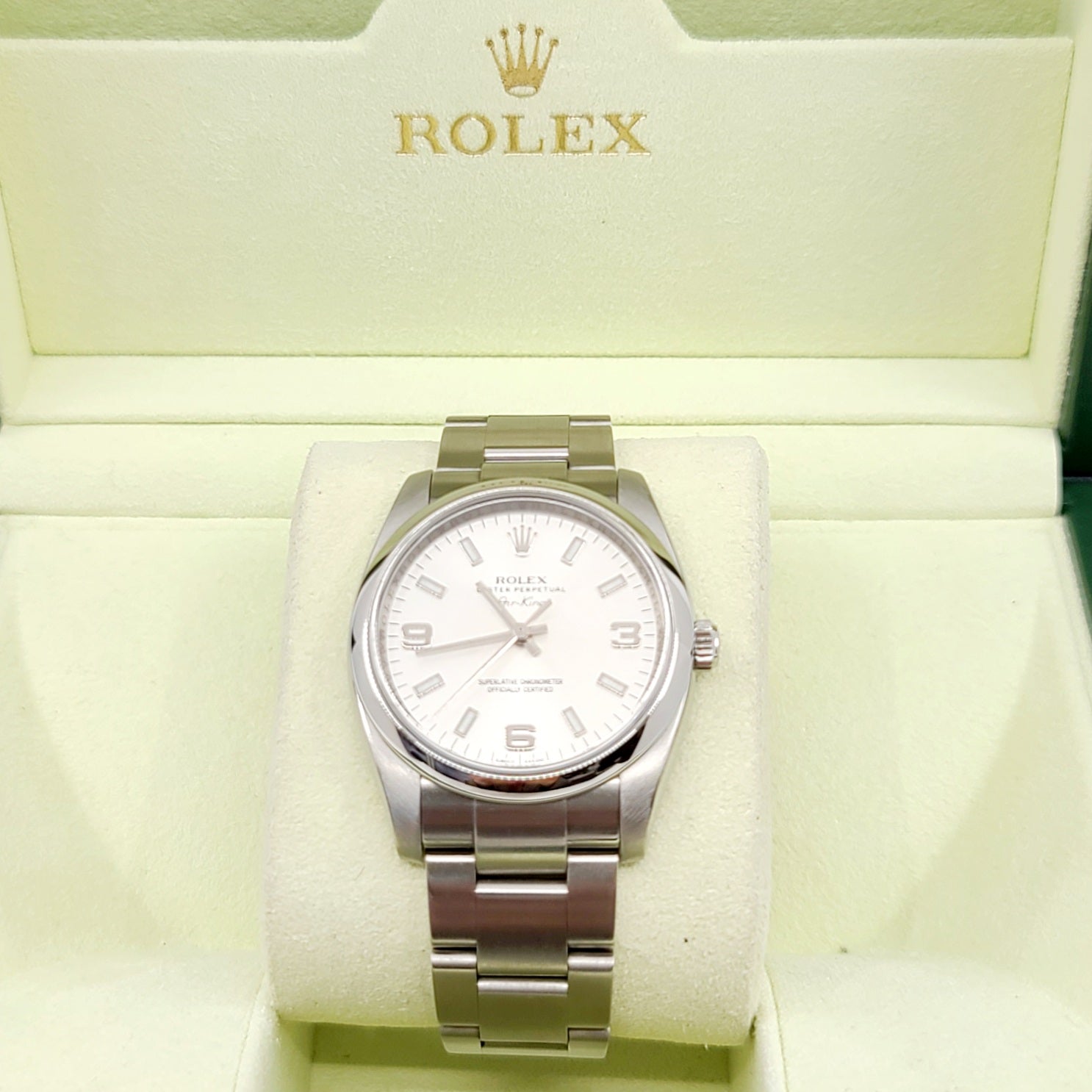 Rolex 114200 Air King Blue Baton Dial Domed Bezel Steel