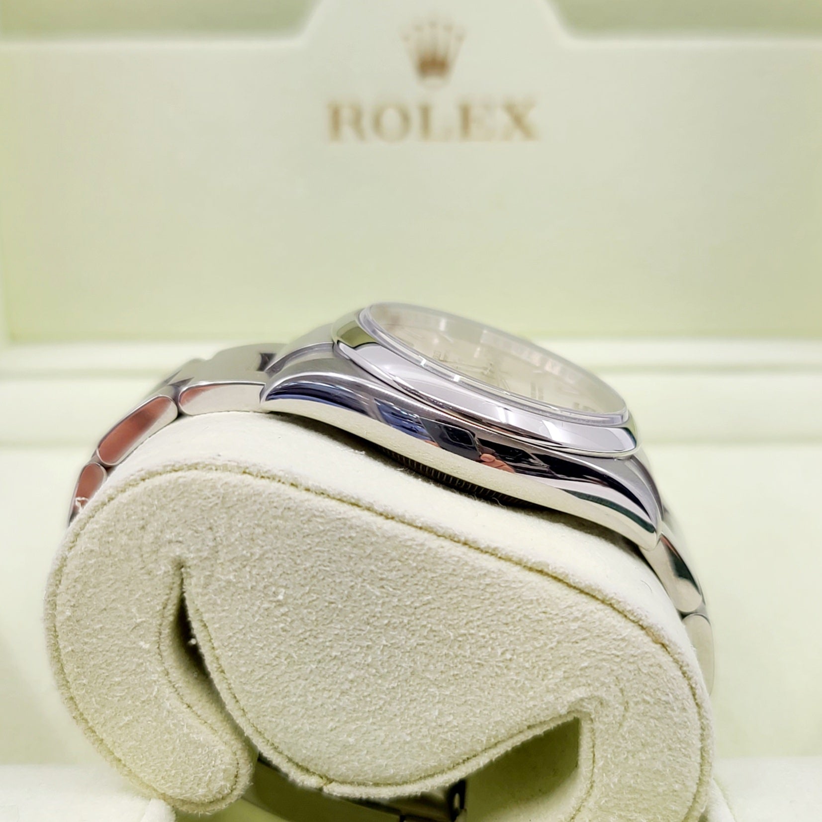 Rolex 114200 Air King Blue Baton Dial Domed Bezel Steel