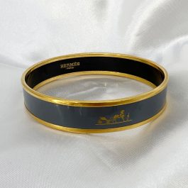 Guaranteed Authentic HERMÈS Caléche Wide Enamel Bracelet Palladium-Plated & Enamel Medium