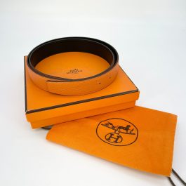 Hermes Reversible Belt Leather 95 Orange/Black [Guaranteed Authentic]