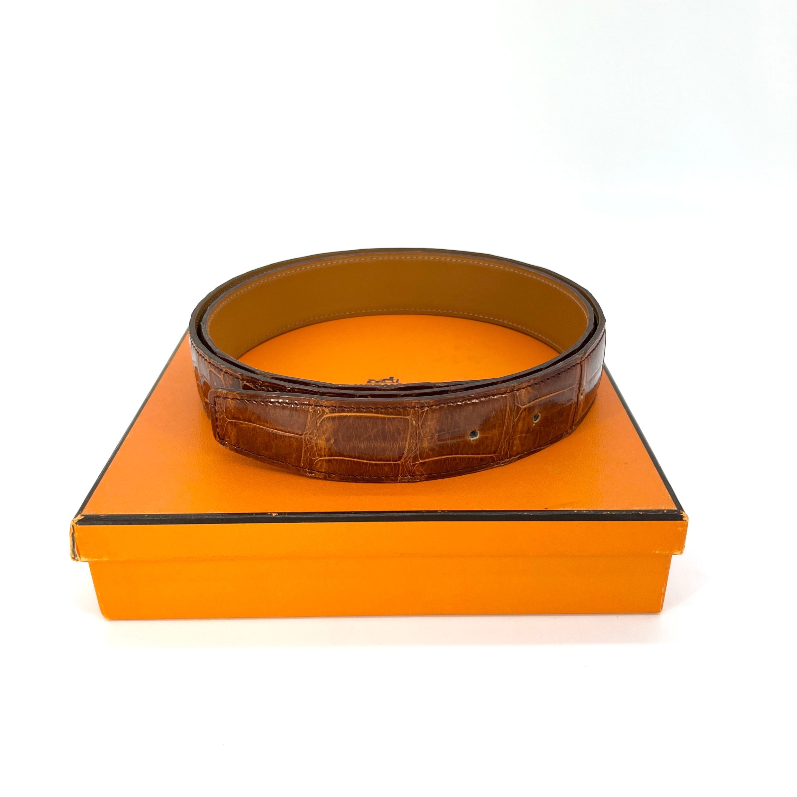 HERMES Shiny Porosus Crocodile Belt 85 [Guaranteed Authentic]