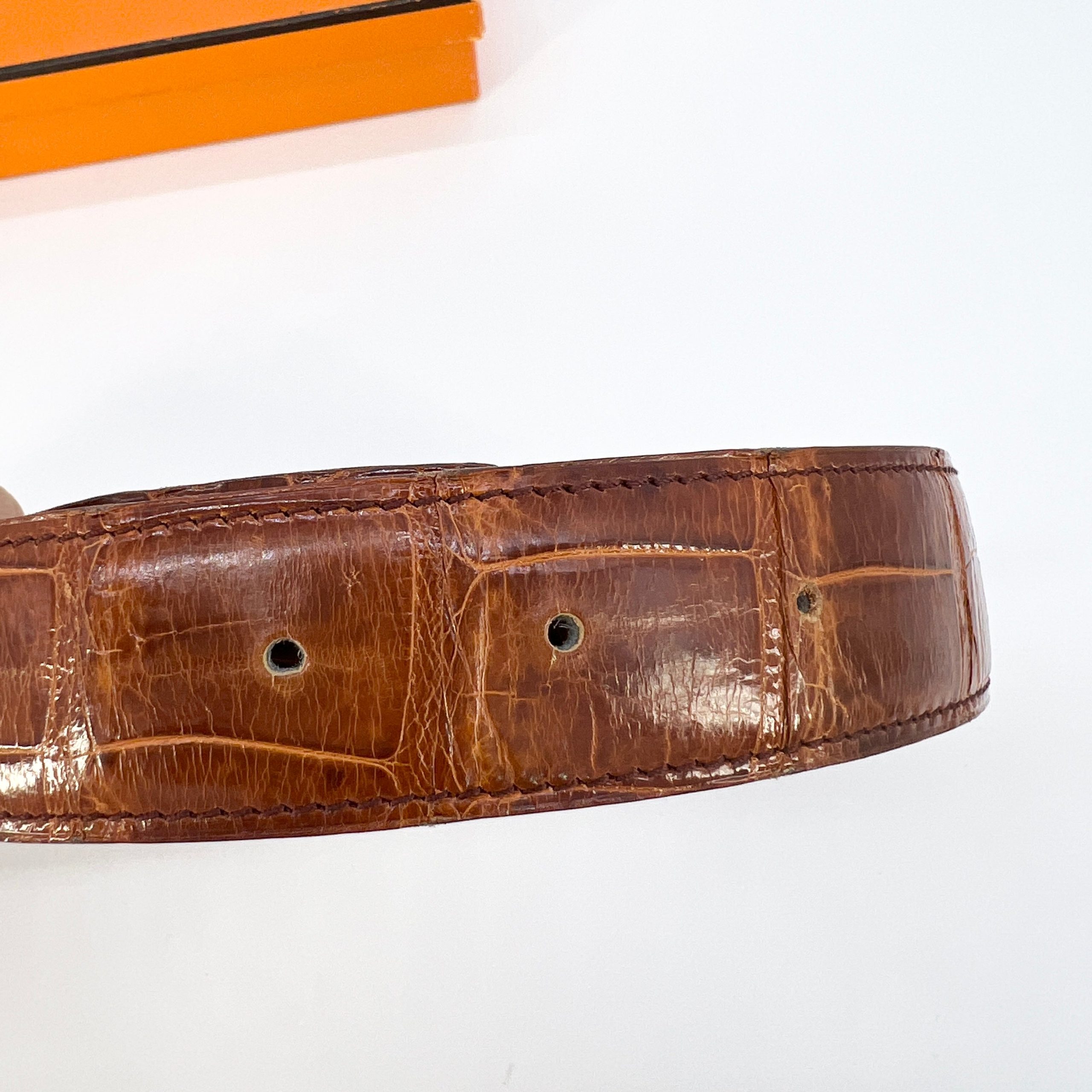 HERMES Shiny Porosus Crocodile Belt 85 [Guaranteed Authentic]