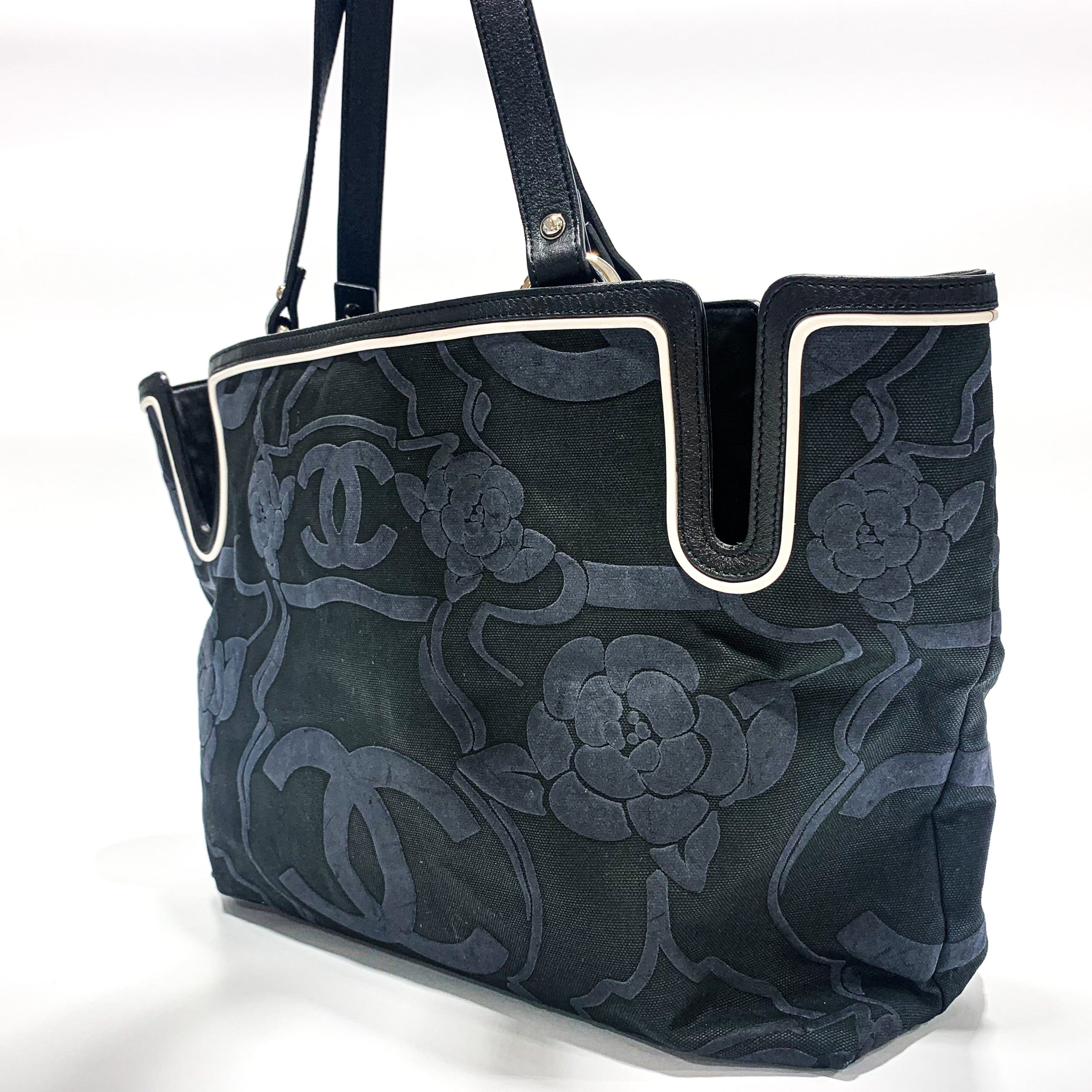 Chanel Camellia Canvas Tote Bag Small Black