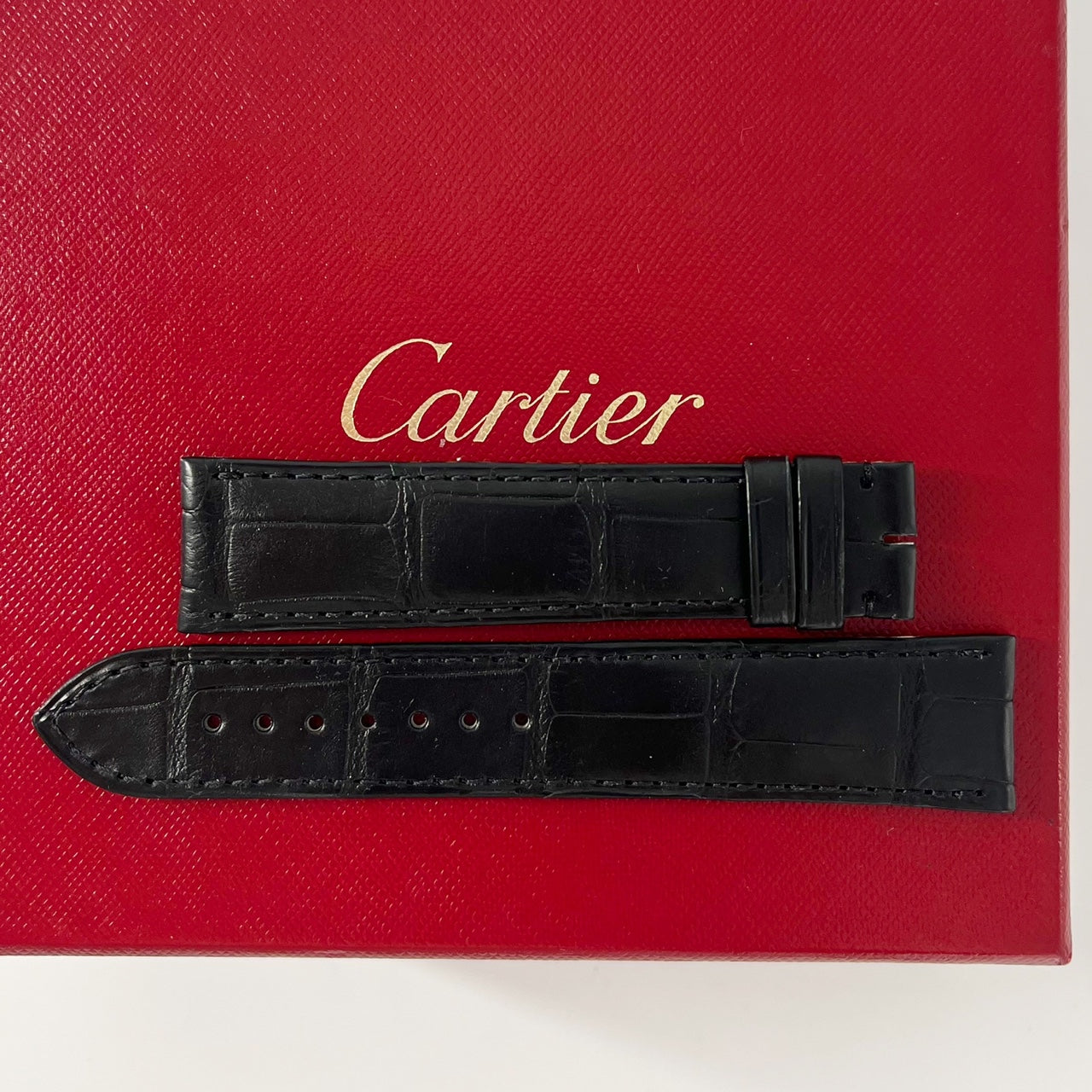 Guarantee Authentic Cartier KD1QHK97 20mmx18mm Black Mat Alligator Full Cut Leather Strap Watch Band