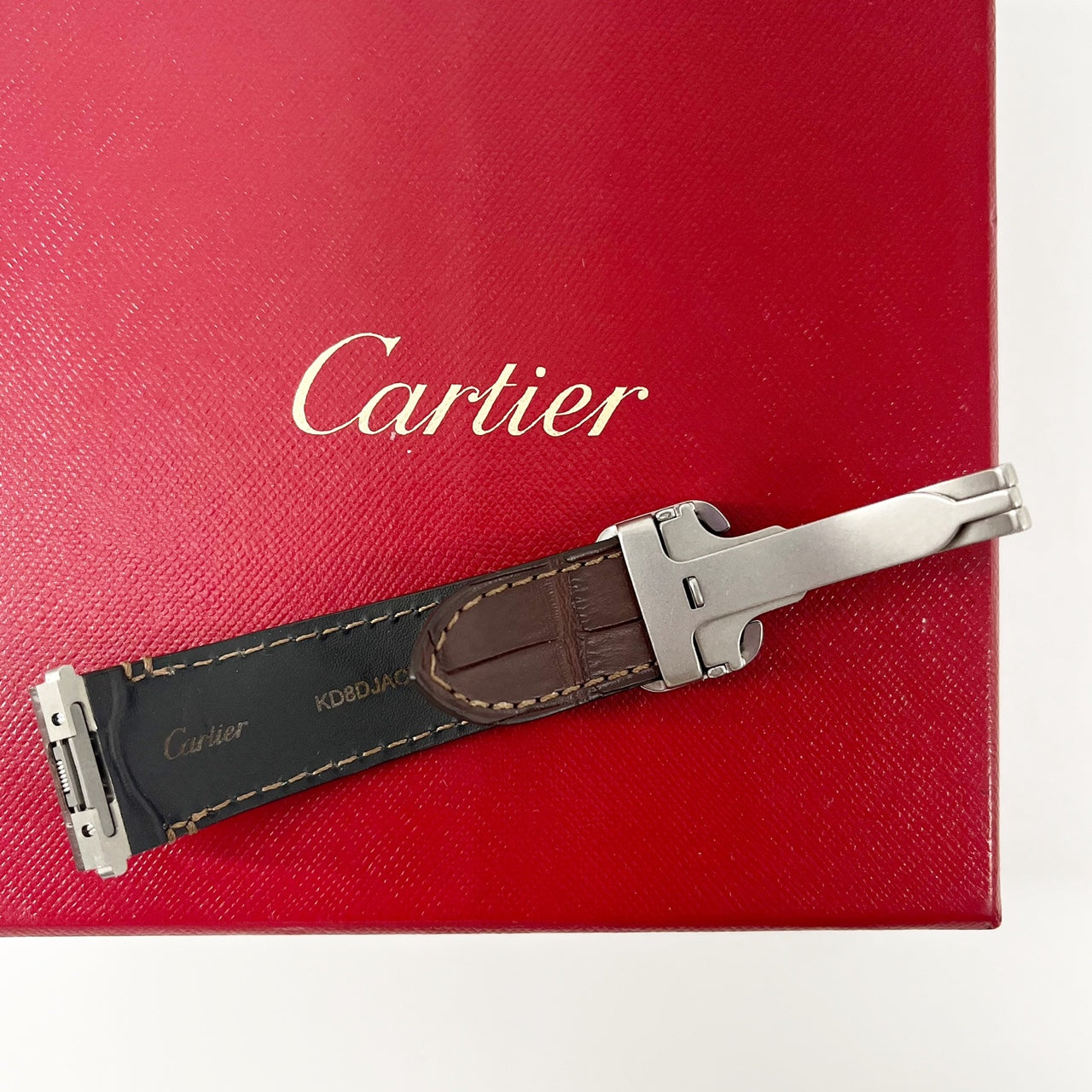 Guarantee Authentic Cartier Alligator Genuine Leather Strap Folding Deployment Clasp Buckle Brown 21mmx18mm Watch Band