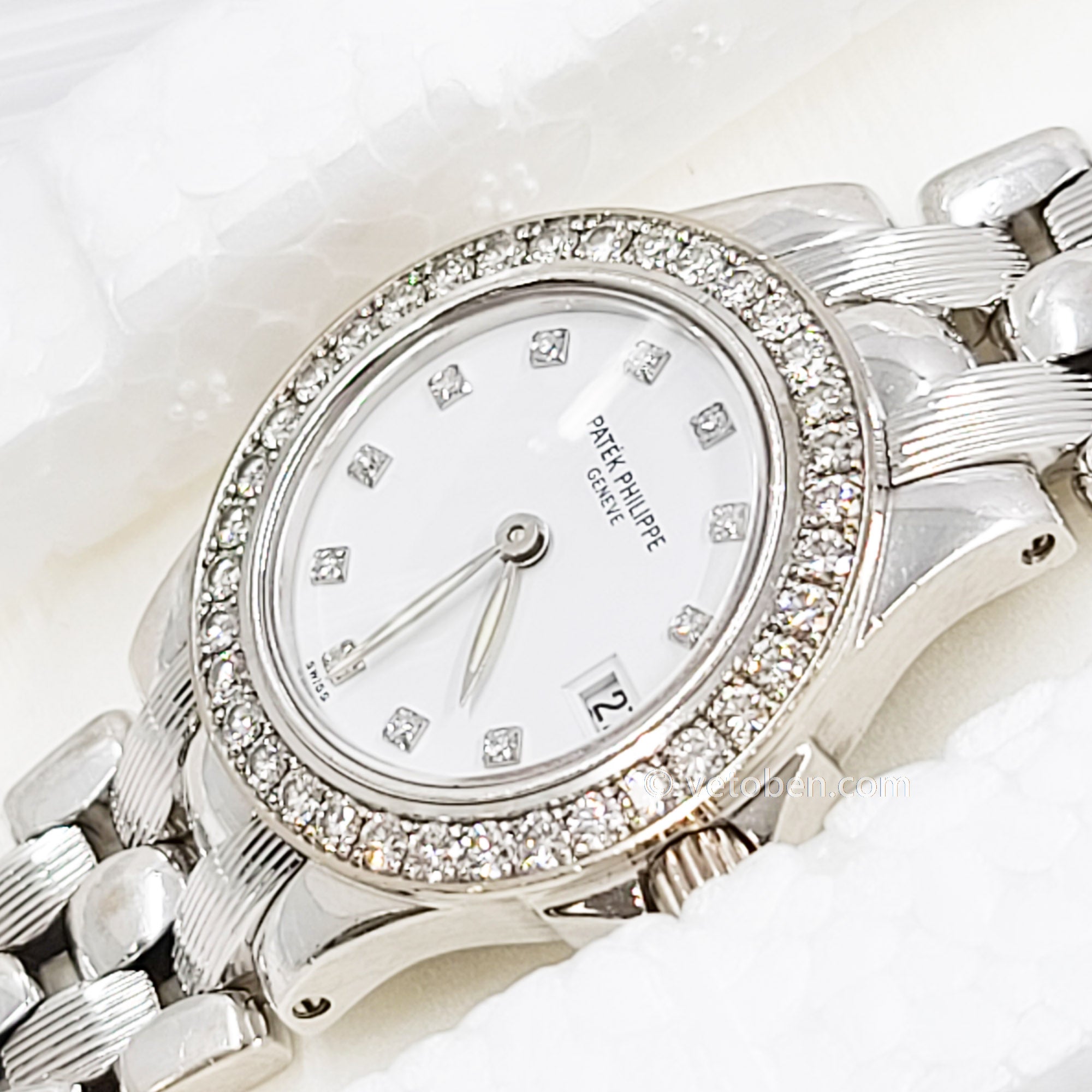 Patek Philippe Neptune White Gold Diamond Ladies Watch 4881
