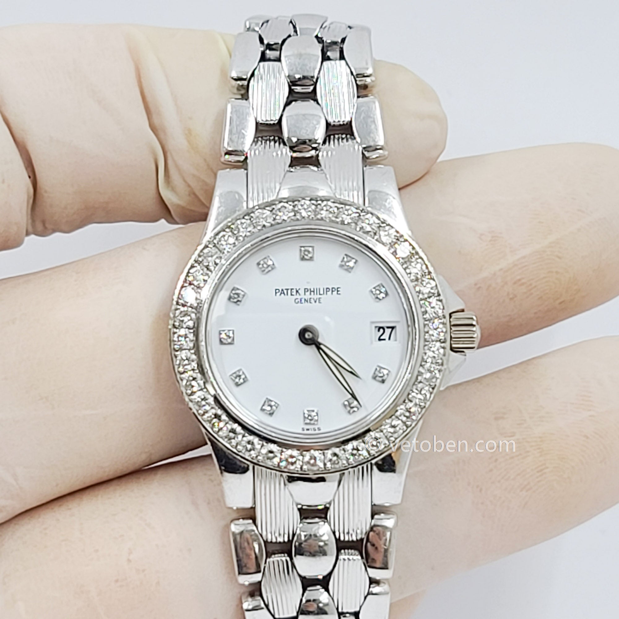 Patek Philippe Neptune White Gold Diamond Ladies Watch 4881