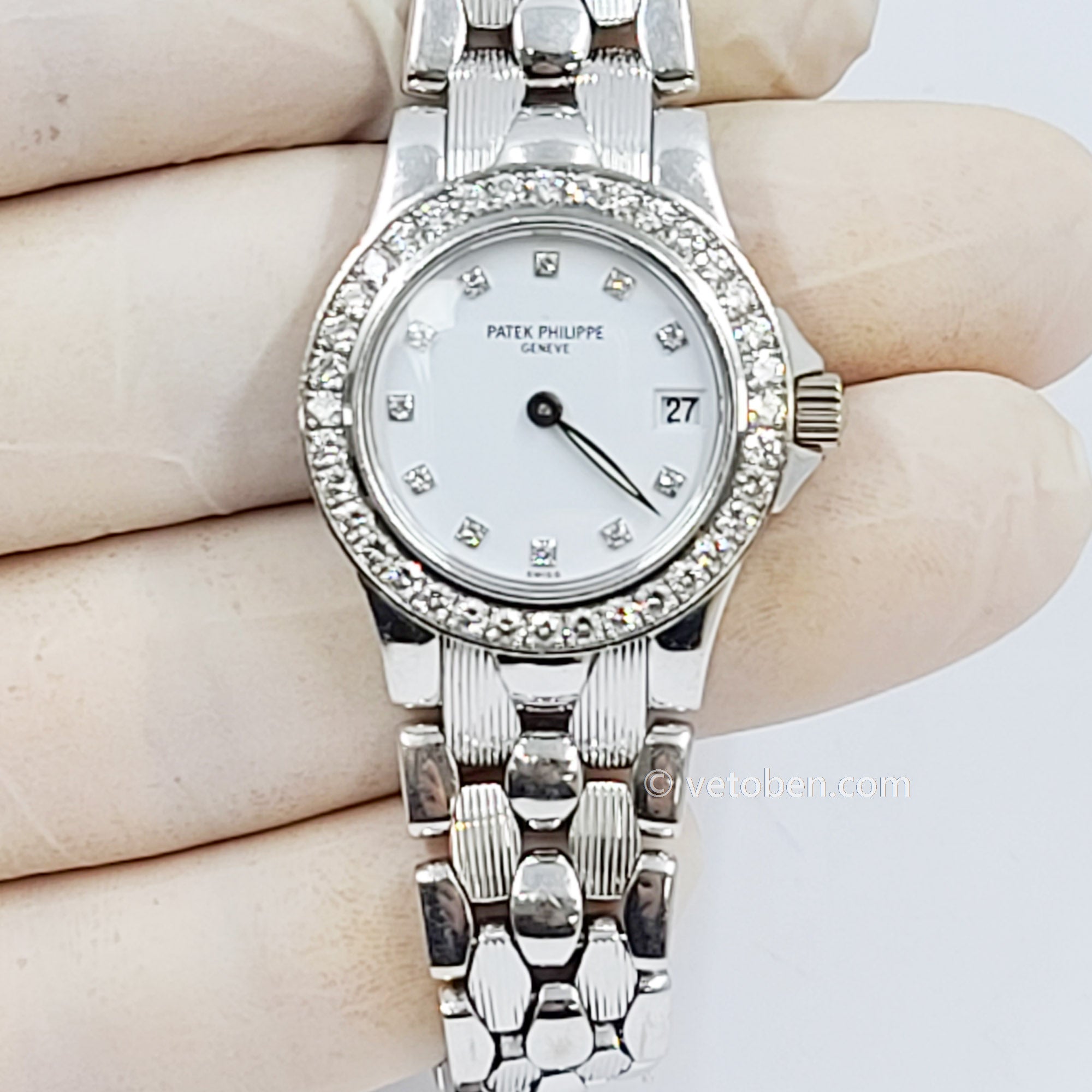 Patek Philippe Neptune White Gold Diamond Ladies Watch 4881