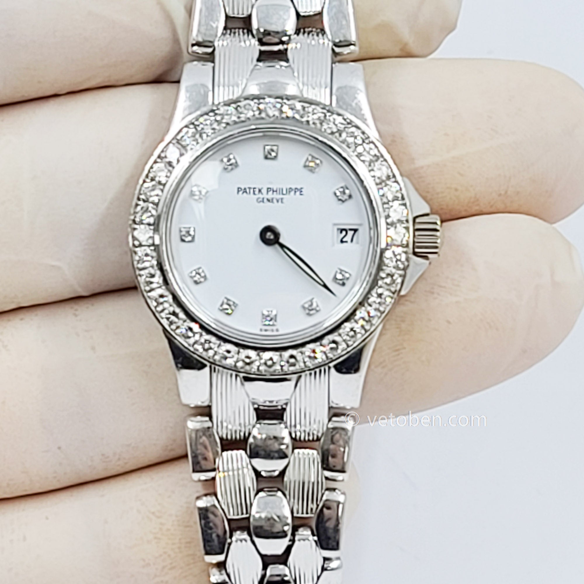 Patek Philippe Neptune White Gold Diamond Ladies Watch 4881