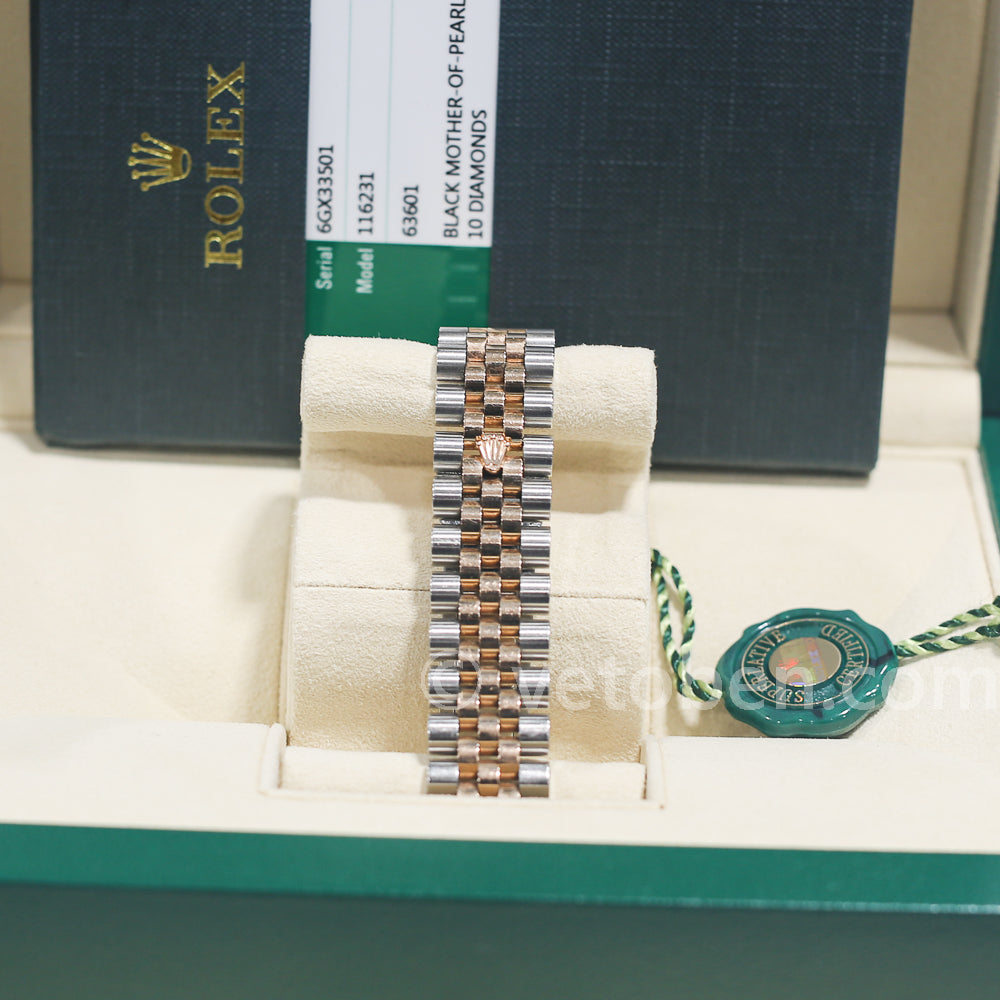 ROLEX Datejust 36 Stainless Steel and Yellow Gold Black Mother of Pearl Diamond Dial