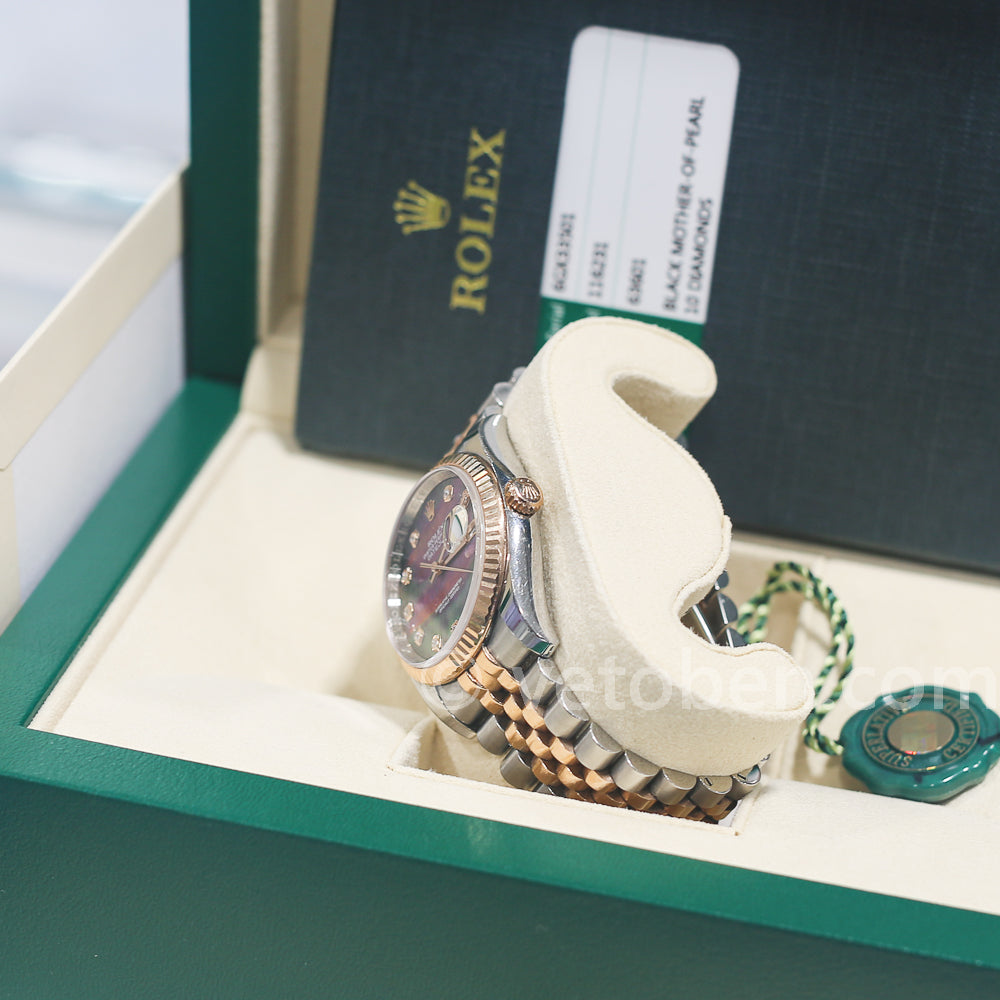 ROLEX Datejust 36 Stainless Steel and Yellow Gold Black Mother of Pearl Diamond Dial