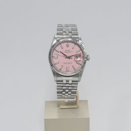 Rolex Silver Stainless Steel Oyster Perpetual Datejust with Baby Pink Dial Fluted Bezel and Jubilee Band