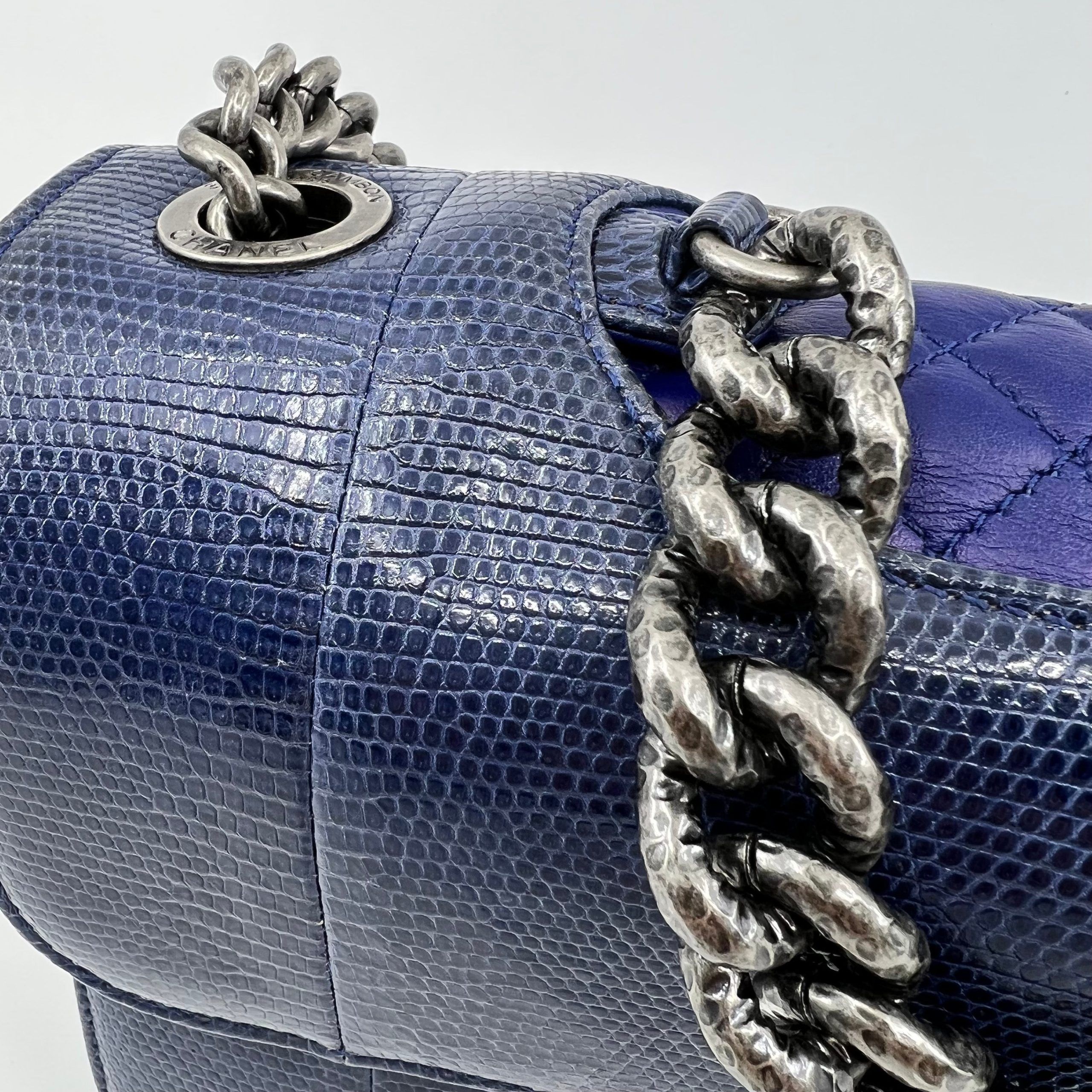 Chanel Blue Lizard Skin Medium Perfect Edge Flap Bag