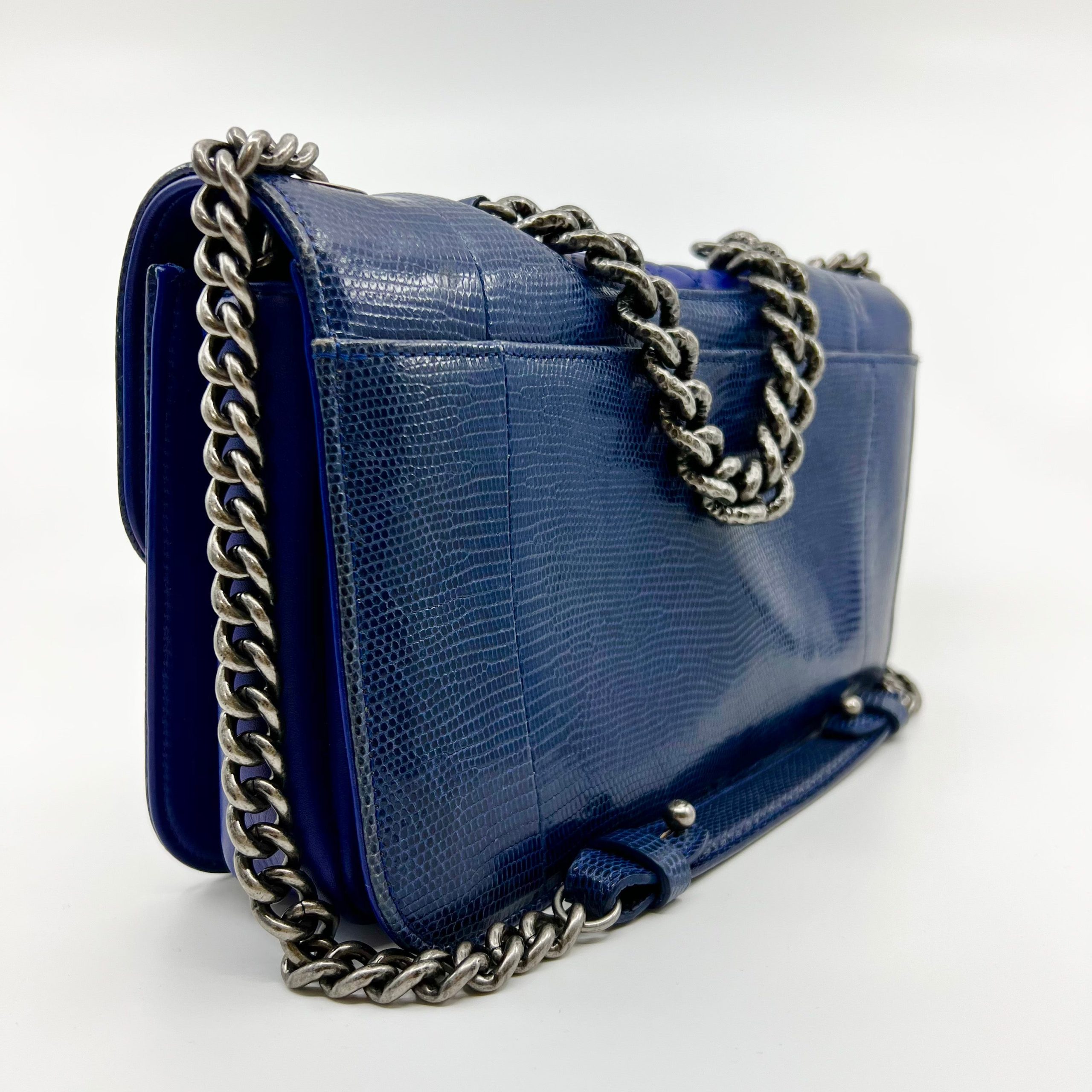 Chanel Blue Lizard Skin Medium Perfect Edge Flap Bag
